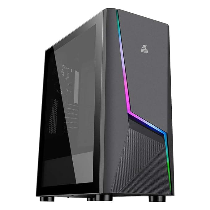 Ant Esports ICE-130AG Mid Tower Computer Case I Gaming Cabinet Supports ATX, Micro-ATX, Mini-ITX Motherboard with Transparent Side Panel 1 x 120 mm Rear Fan Preinstalled - Black