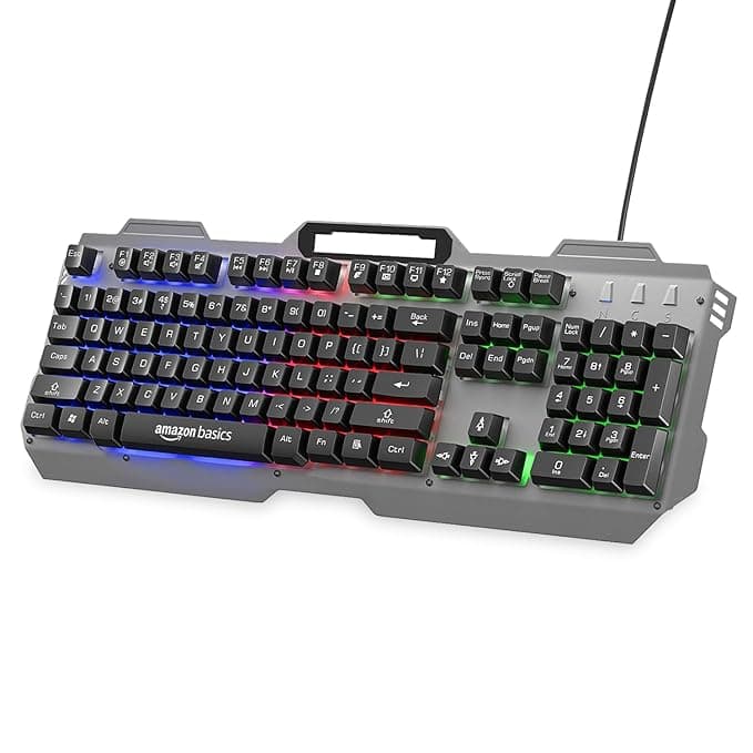 Amazon Basics USB Gaming Keyboard with Multicolour LED Effect | 12 Multimedia Keys |4 LED Modes